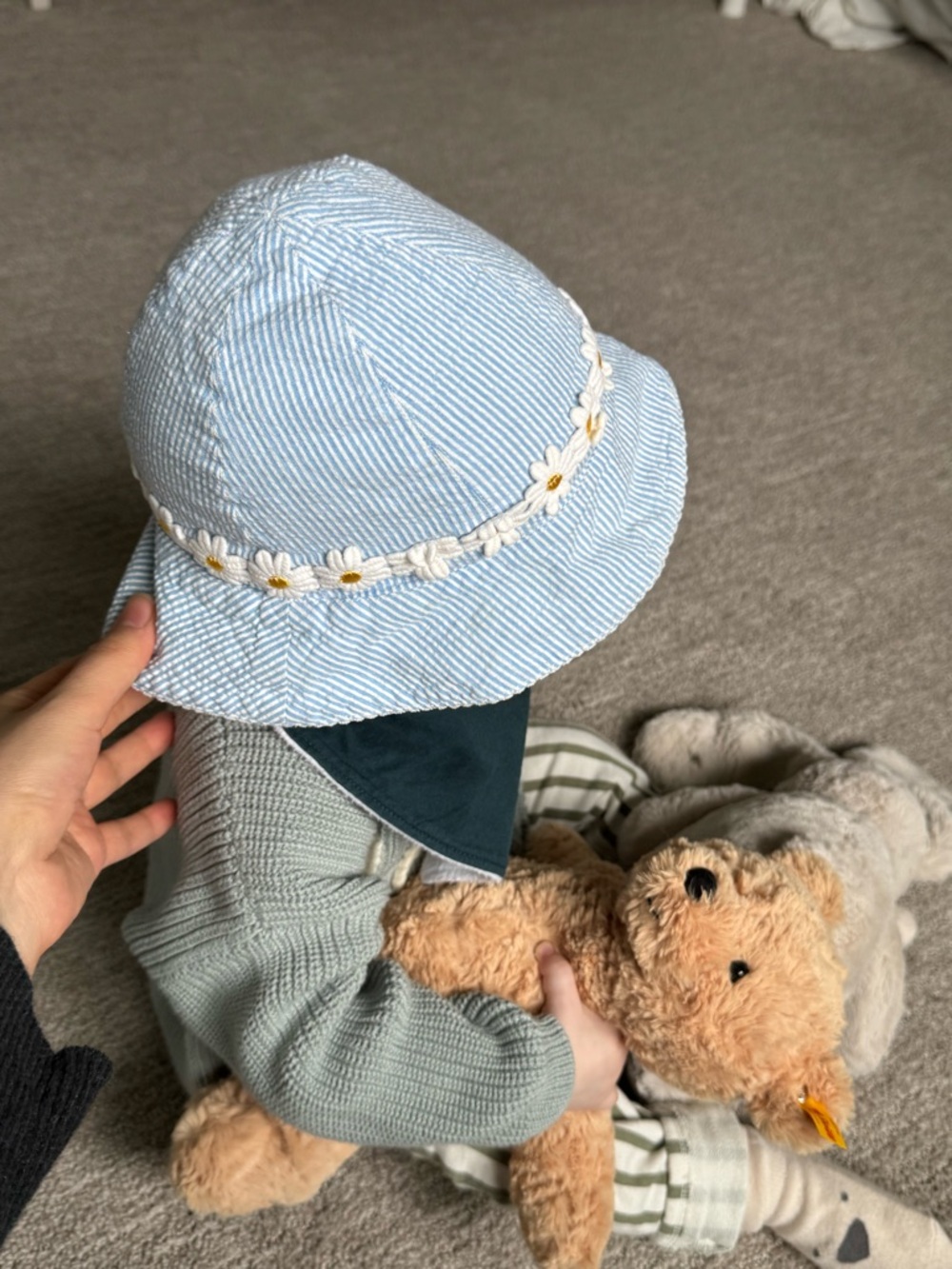 Baby Boden Light Blue & White Striped Baby Hat